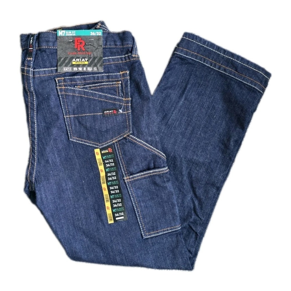 Ariat FR M7 Slim Straight Jeans Mens 36x32 Blue Denim Flame Resistant Work Cat2